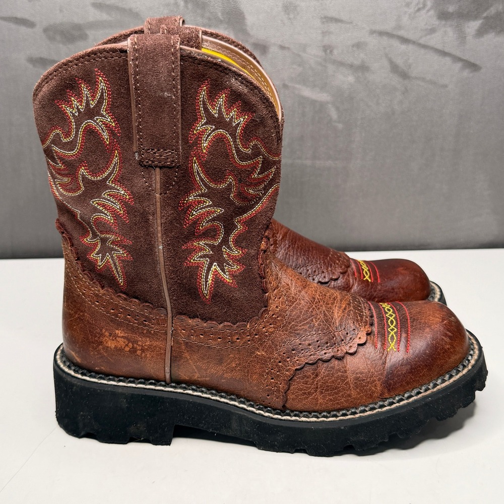 Ariat Fatbaby Cowboy Boots Womens 9B Brown Leather Embroidered Western Cowgirl